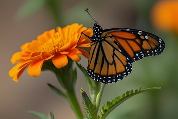 Fototapeta premium Beautiful butterfly front view on flower, closeup insect, Beautiful butterfly stay on flower