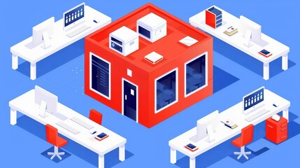 Obraz premium Top view of a funded startups workspace, illustrating the collaborative tech hub environment with feedback loop systems