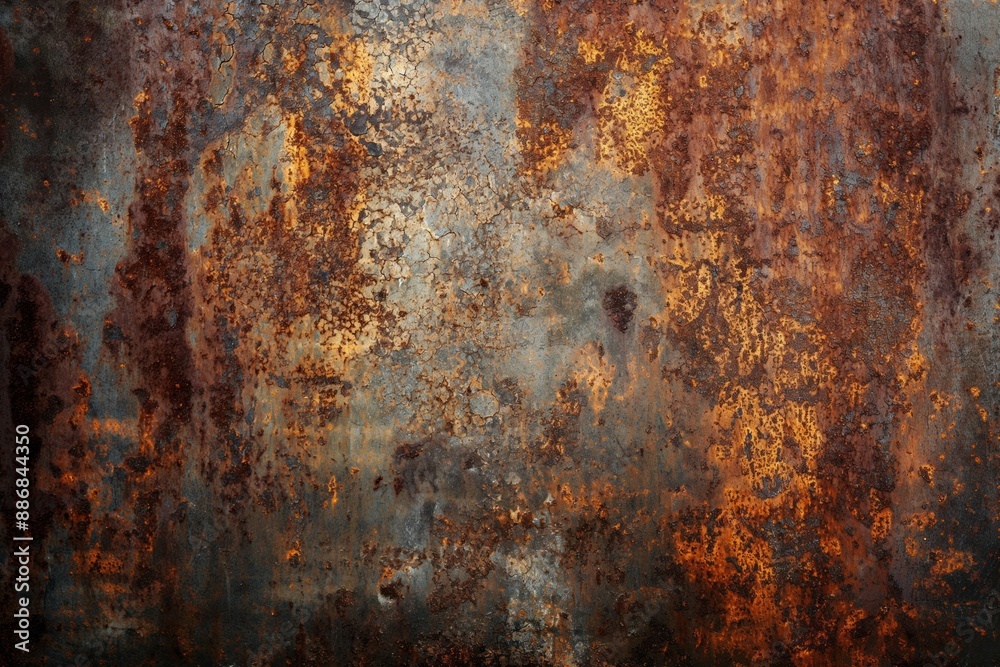 Poster rusted metal surface with weathered patina texture. close-up view of aged metal material with brown 
