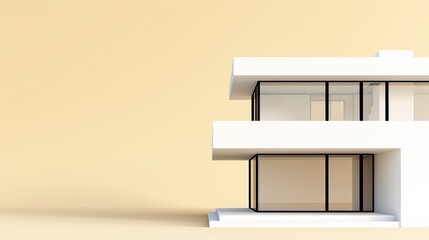 A futuristic house design with detailed blueprints, set against a soft pastel yellow background, flat design illustration, high-resolution photo, realistic photo, cinematography