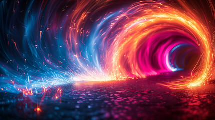 Obraz premium Vivid Blue & Orange Vortex with Dynamic Swirls & Neon Lights Background Wallpaper