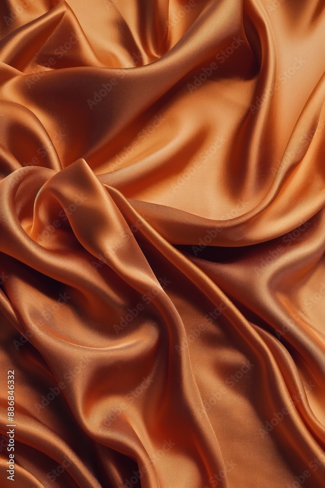 Aufkleber orange silk fabric texture close-up. crumpled satin material with smooth shiny surface. blurred back