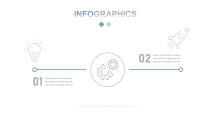 Thin linear infographics for business with icons consisting of 2 stages or options. It can be used in a presentation, on a website, chart, report