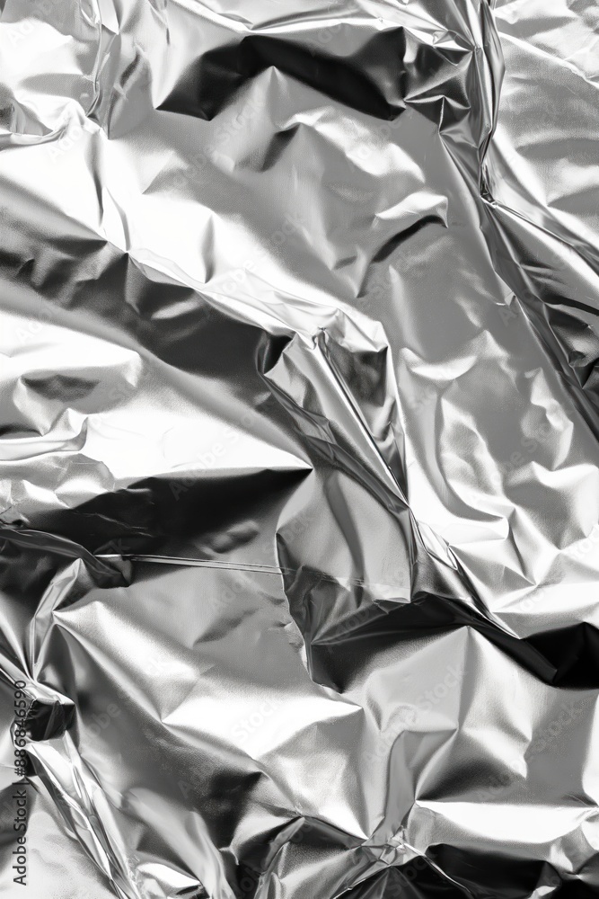 Poster silver foil texture close-up. folded metallic sheet reveals inner structure. blurred background high
