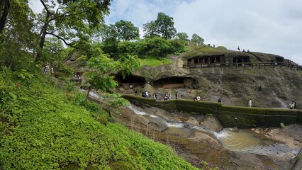 Fototapeta premium Exploring The Ancient Rock-Cut Caves Of Kanheri, Mumbai, Maharashtra, India