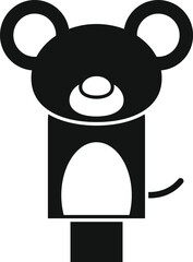 Simple icon of a black and white mouse toy standing on a base