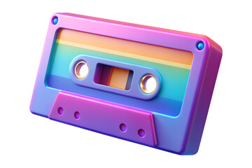Obraz premium 3D tape cassette icon with holographic neon colors. Isolated 80s stereo cassette as a design element