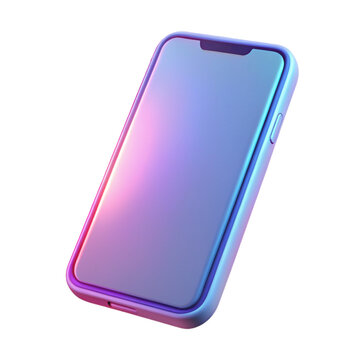 3D smartphone icon with holographic neon colors. Isolated blank phone sign as a design element