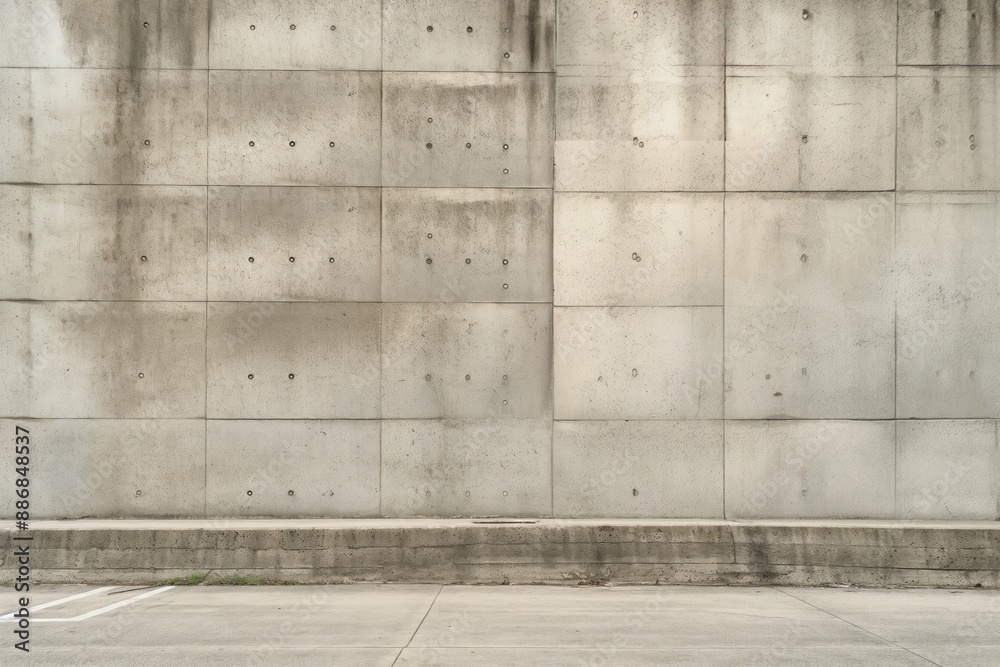 Aufkleber concrete wall with grid pattern of small holes on gray background. perspective from below gives sens