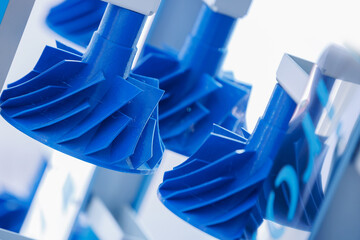 3D printing plastic blades of turbine propeller blue color