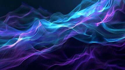Obraz premium Fluid neon waves blending purple and turquoise against a dark background.