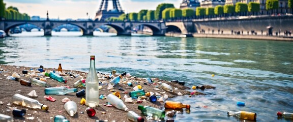 Illustration of sewage pollution in Paris in Seine river. Water quality fear. Generated AI. Not the actual event