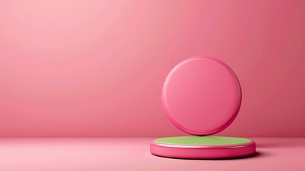  A pink object, shaped like a blob, sits atop a uniform pink surface Behind it lies a flat pink wall against a similarly hued background