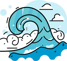 Obraz premium Abstract Illustration of Ocean Wave and Clouds - Movement and Nature