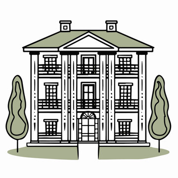 recommend clip art: Elegant Architectural Drawing of a Classical Building with Trees