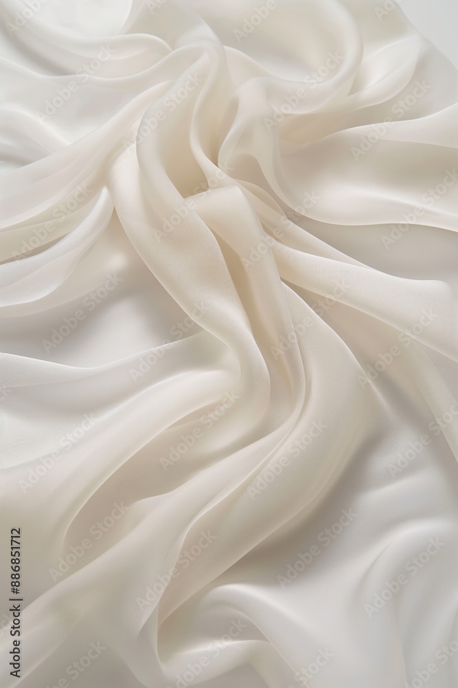 Poster white fabric texture close-up. folded cloth with intricate creases on gray background. smooth surfac