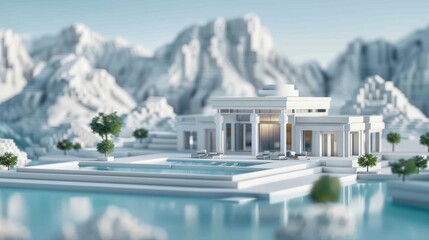 Fototapeta premium A luxury villa blueprint with a 3D model