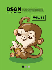 Vector cute monkey cartoon illustration good for use for printed t-shirts and displays