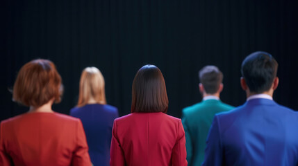 Political candidates debate on stage for International Day of Democracy, promoting discourse and choice.
