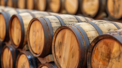 Beer barrels lined up for Oktoberfest festivities, ready for the celebration.