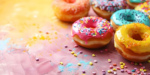 Vibrant display of donuts to celebrate National Donut Day. Concept Food Photography, National Donut Day, Desserts, Sweet Treats