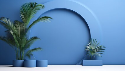 Minimalist blue background with tree