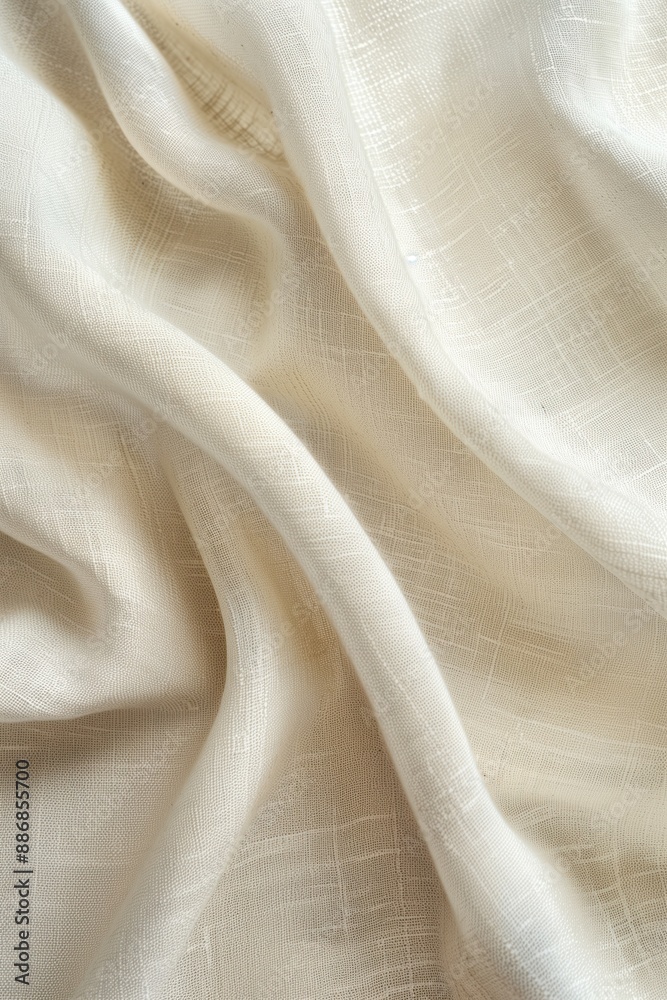 Poster White fabric texture close-up view shows intricate design with small lines adding depth. Fabric folded in half reveals pattern. Simple gray background highlights textured surface.
