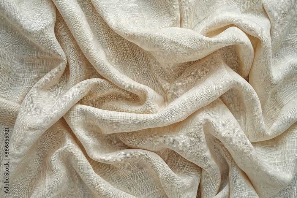 Poster fabric texture close-up shows crumpled white canvas with interesting folds. focus on material natura