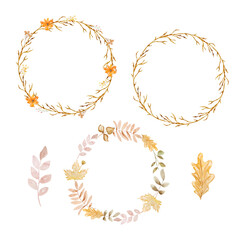 Autumn wreath set with watercolor fall leaves