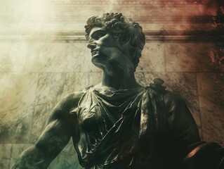 Obraz premium Majesty of Statue Shining Against Striking Digital Backdrop.