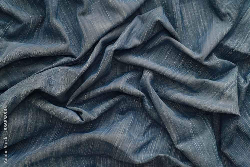 Leinwandbilder blue white striped fabric texture close-up view. folded diagonal stripes create movement effect. smo
