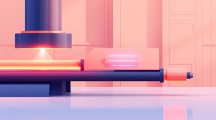 A sleek metallurgy plant with interactive digital smelting tools and neon-lit metal products