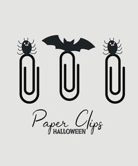 Cute Illustration with Paper Clips and Spider,Bat