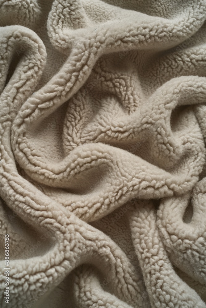 Poster beige fleece fabric texture close-up view shows natural organic appearance with slightly curled surf