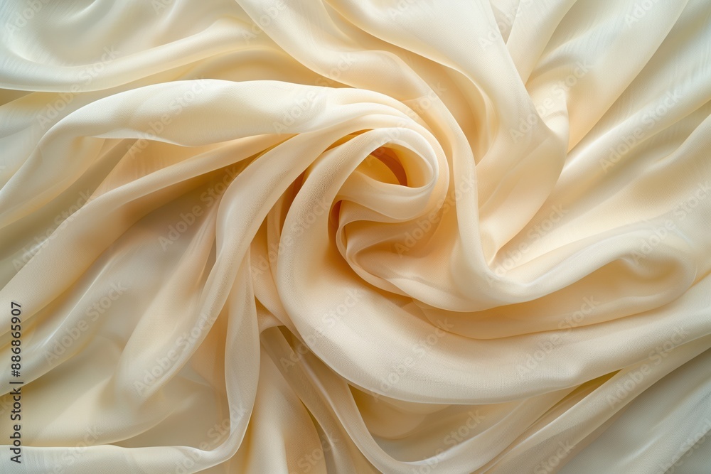 Poster close-up view of white fabric with smooth silk-like texture. fabric appears to be georgette or chiff