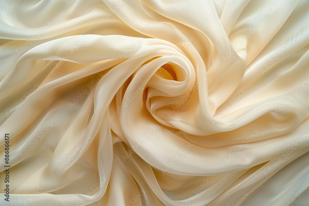 Aufkleber Close-up of white Georgette cloth with intricate pattern. Fabric texture adds depth and focus on subject. Blurred background highlights smooth surface.