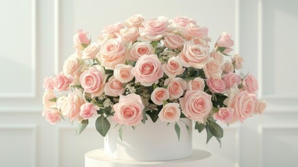 Obraz premium A large bouquet of pink roses in a white vase