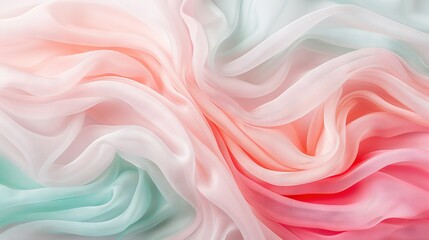 Fototapeta premium A close-up image displays a wave pattern in pink, blue, and green shades against a white background, featuring pink and green hues
