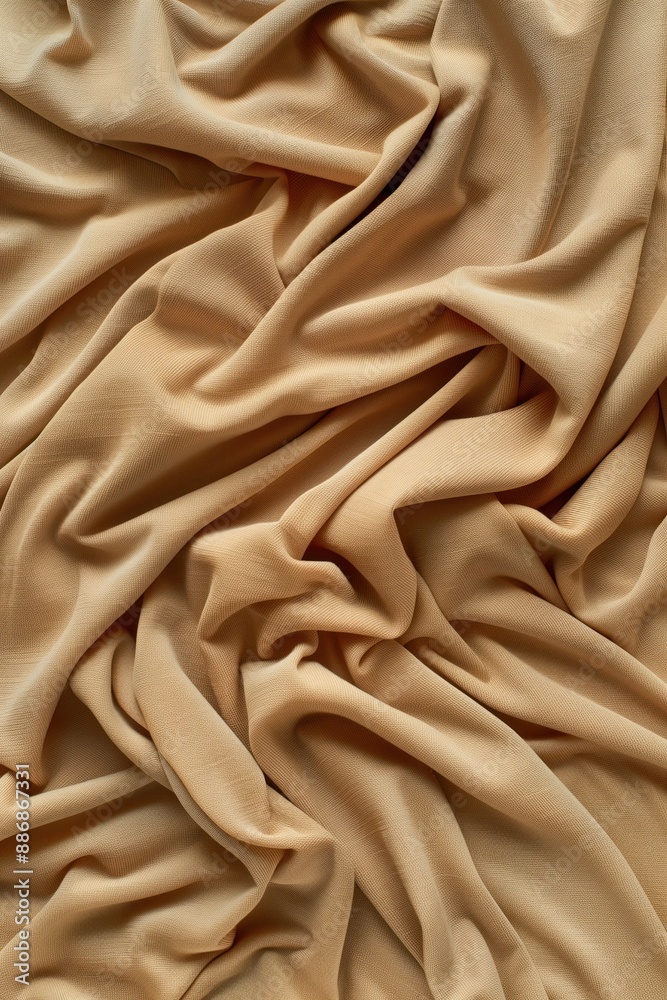 Aufkleber close-up view of crumpled fabric with light beige color. fabric texture adds depth to scene. backgro