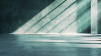   Black and white photo of a room with sunlight streaming through the window and wall