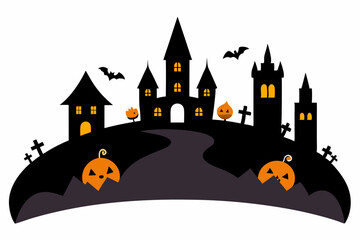 City panorama in Halloween vector isolated on white background