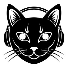 cat head in headphones Silhouette illustration on a white background