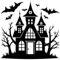 haunted Halloween house vector silhouette 