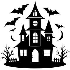 haunted Halloween house vector silhouette 