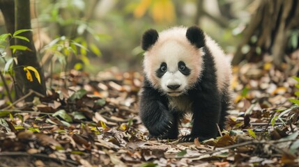 Obraz premium Giant Panda Bear Cub playful. Generative AI
