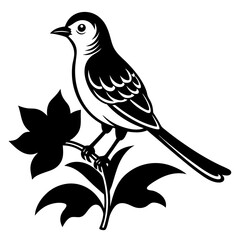 mockingbird auf blue bonnet flower vector silhouette 