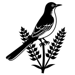 mockingbird auf blue bonnet flower vector silhouette 