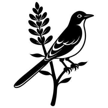 recommend clip art: mockingbird auf blue bonnet flower vector silhouette 