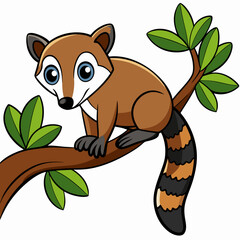 Coati in tree white background