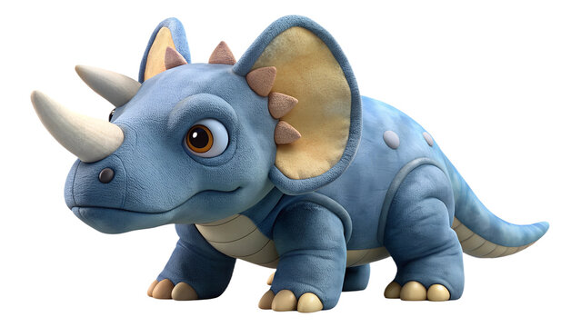 Adorable plush triceraptos stuffed toy isolated on the transparent background